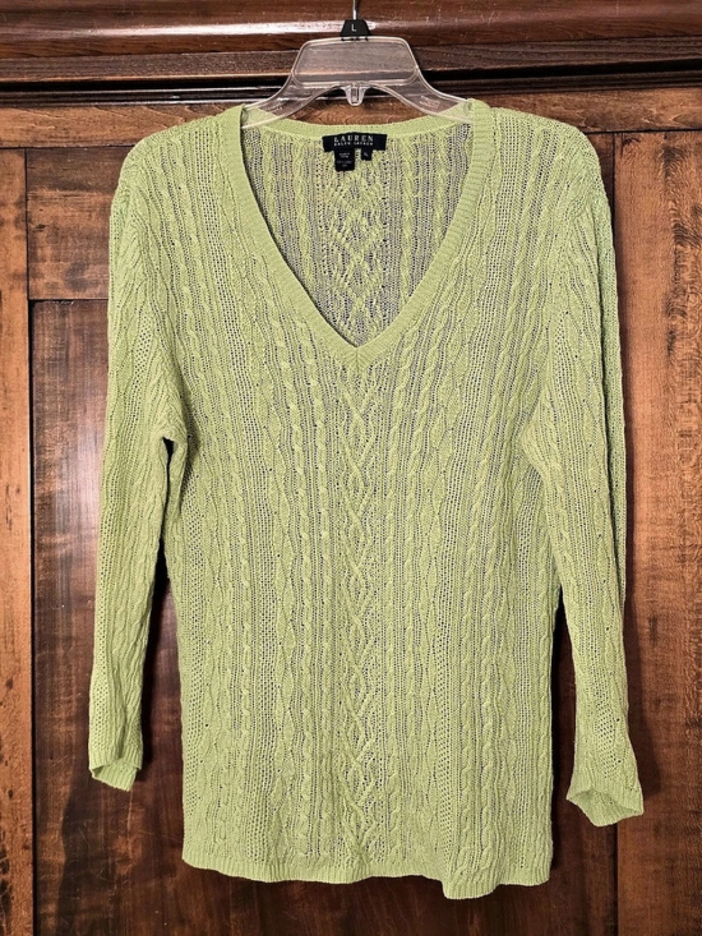 Lauren Ralph Lauren Linen V-Neck Sweater Green XL